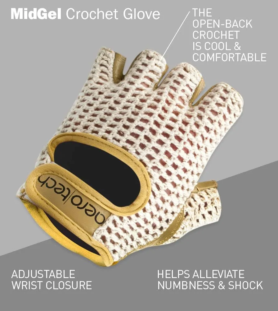 | Crochet Cycling Gloves | Gel Padded Palms | Natural Leather and Cotton