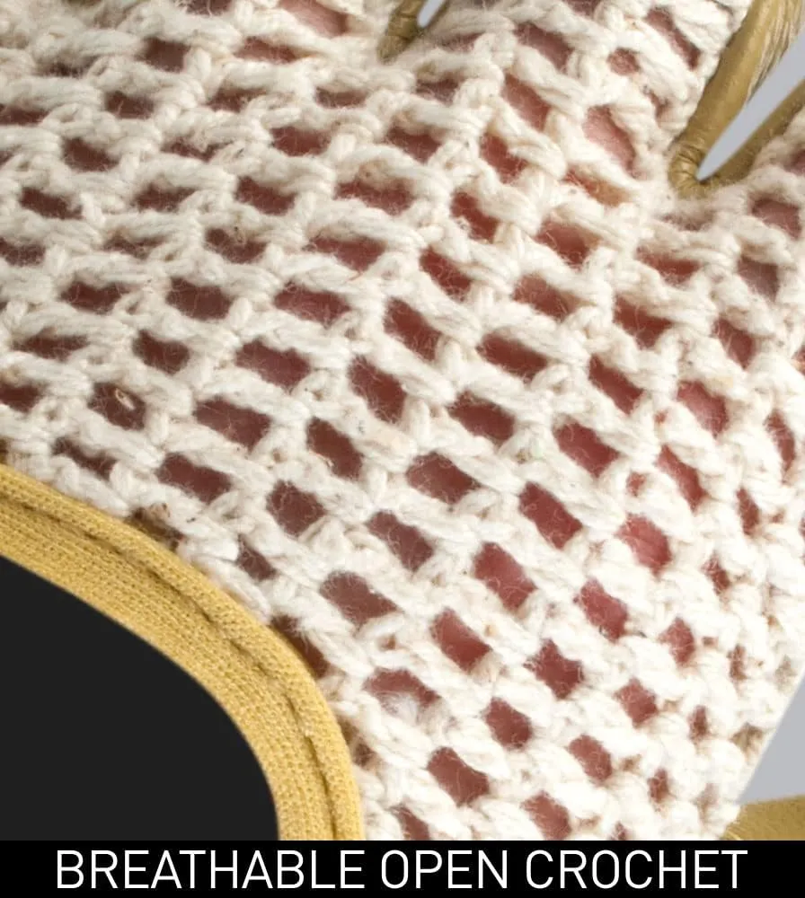 | Crochet Cycling Gloves | Gel Padded Palms | Natural Leather and Cotton