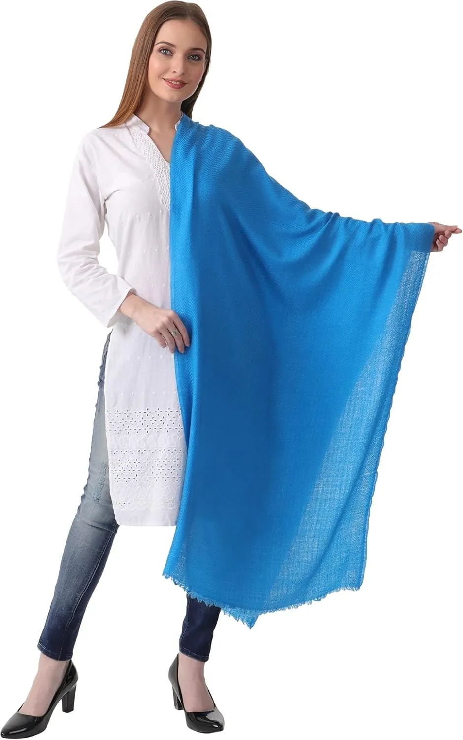 100% PURE CASHMERE 2PLY SCARF/STOLE, HERRINGBONE SUPER SOFT, THICK, LIGHTWEIGHT, PASHMINA