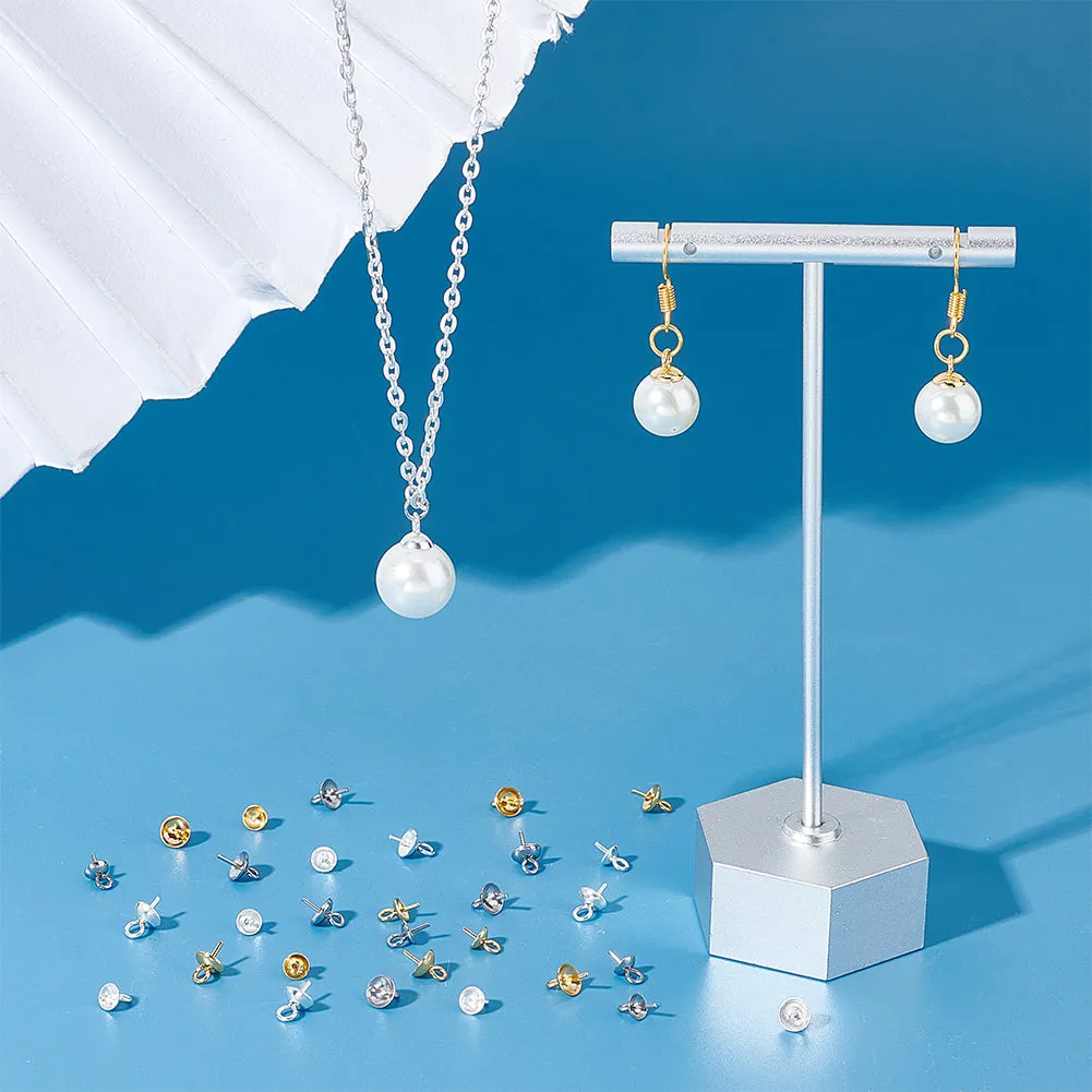 120Pcs 6 Style 201 & 304 Stainless Steel Cup Pearl Peg Bails Pin Pendants, For Half Drilled Beads, Mixed Color, 7~8x4~5mm, Hole: 1.5~2mm, Pin: 0.6~0.7mm, 20pcs/style