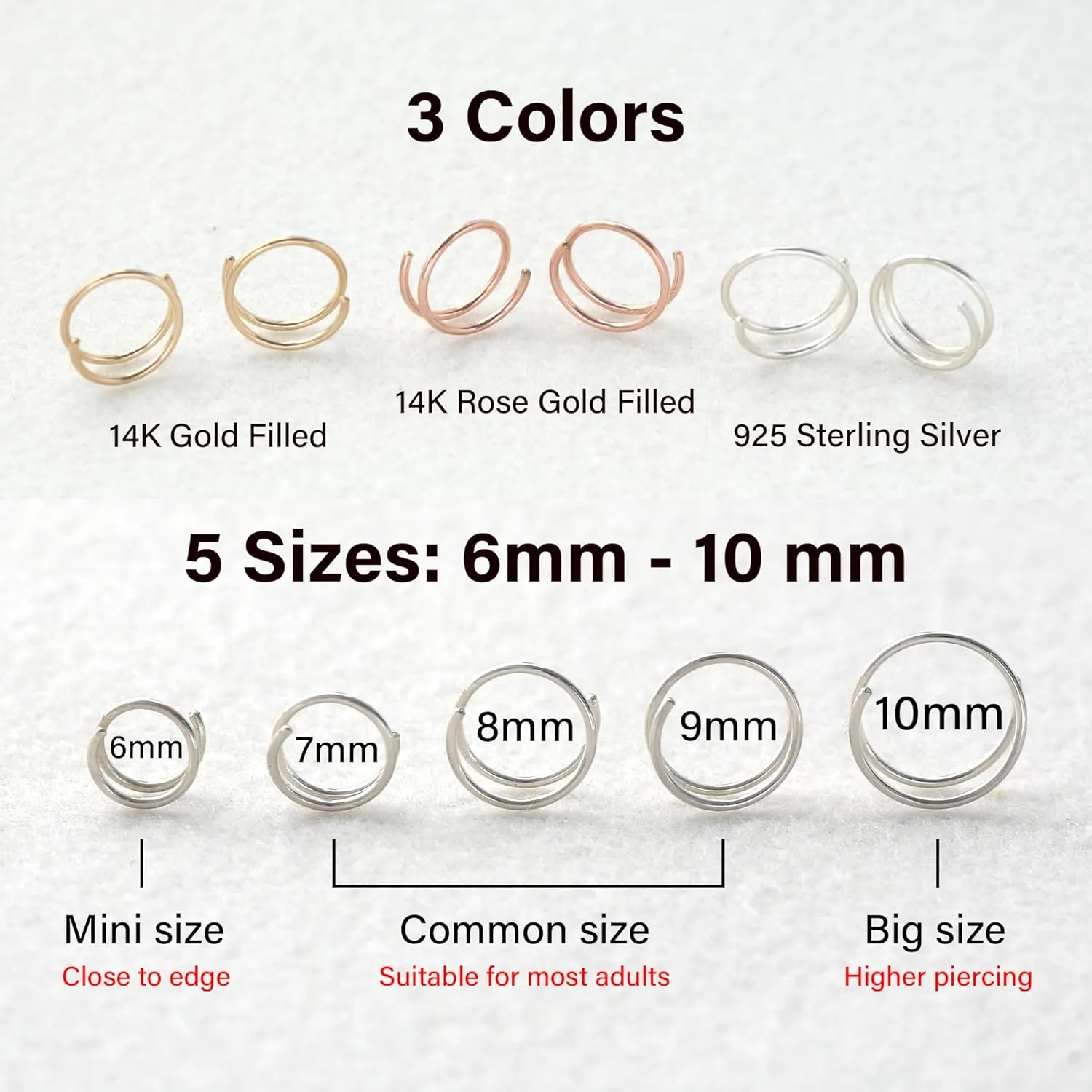 14K Gold Filled Double Nose Ring Hoop for Single Piercing, 20g 8mm Hoop Nose Ring, Spiral Nose Ring Double Hoop 20 Gauge, Small Twist Nose Hoop Ring