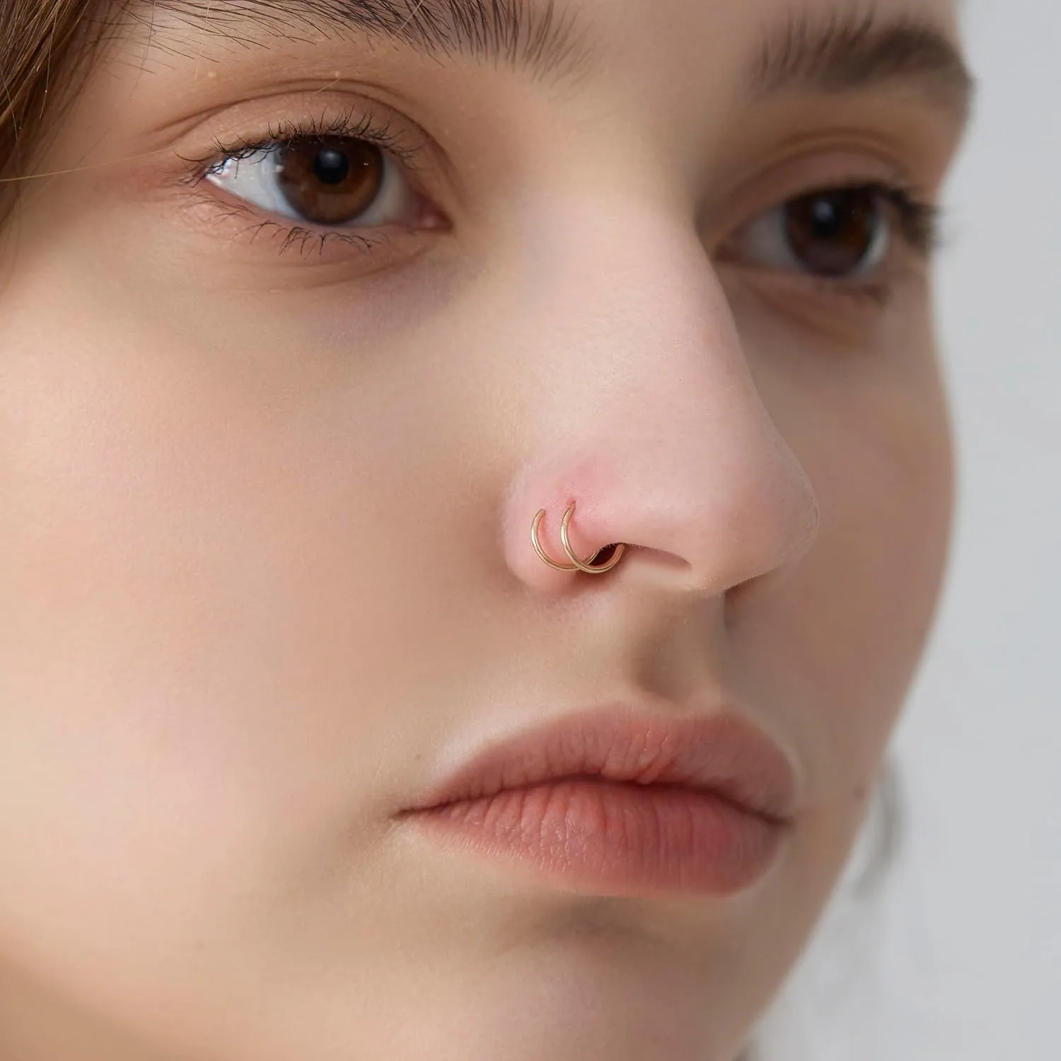 14K Gold Filled Double Nose Ring Hoop for Single Piercing, 20g 8mm Hoop Nose Ring, Spiral Nose Ring Double Hoop 20 Gauge, Small Twist Nose Hoop Ring