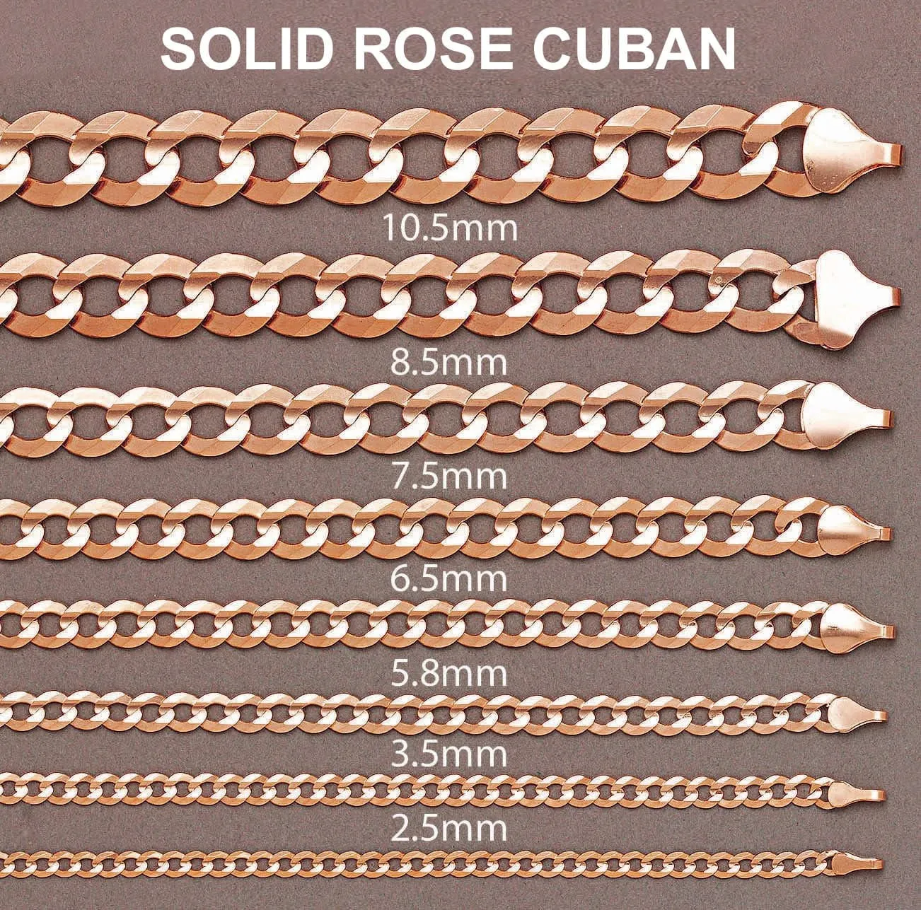 14K Rose Gold Bracelet Solid Cuban Curb Link
