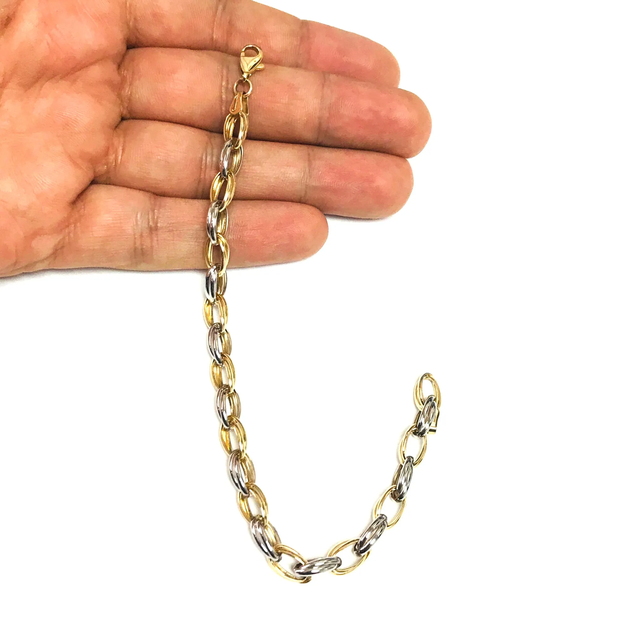 14k Yellow And White Gold Oval Links Bracelet, 7,25"