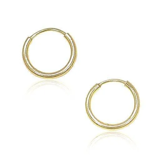 15MM Gold Hoop Earrings - 9ct Yellow Gold Sleeper Hoop Earrings Small Hoops