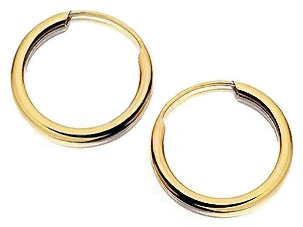 15MM Gold Hoop Earrings - 9ct Yellow Gold Sleeper Hoop Earrings Small Hoops