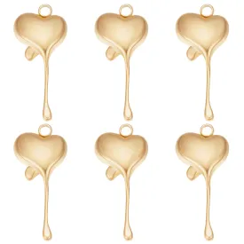 15Pcs Ion Plating(IP) 304 Stainless Steel Pendants, Melting Heart Charms, Real 18K Gold Plated, 19.5x9x2.5mm, Hole: 1.5mm