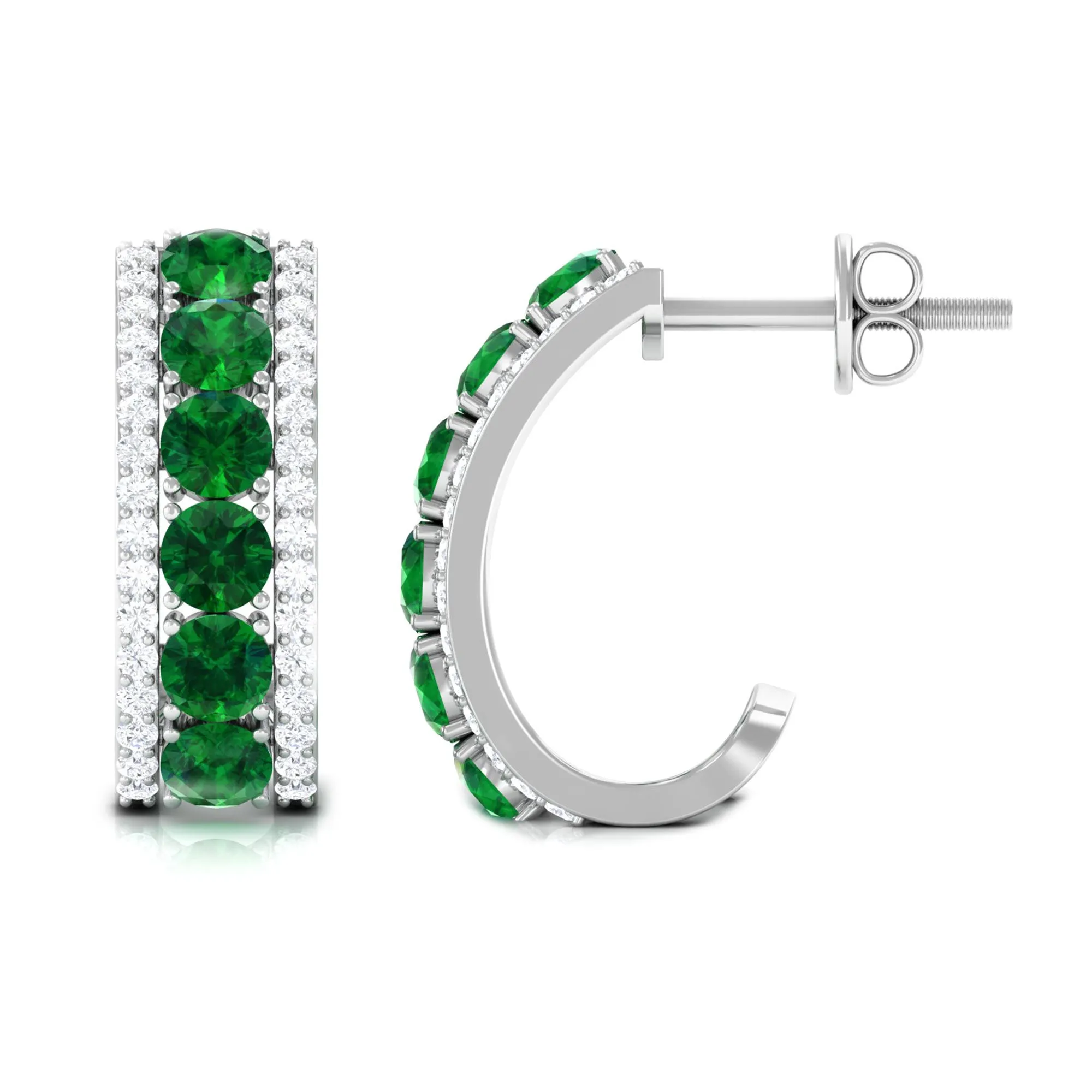 1.75 CT Created Emerald and Diamond Hoop Earrings