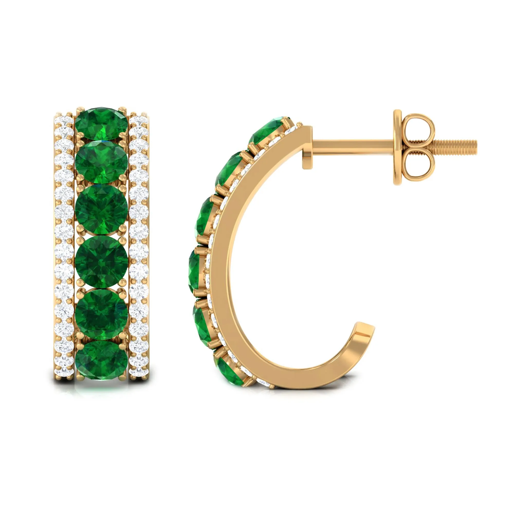 1.75 CT Created Emerald and Diamond Hoop Earrings