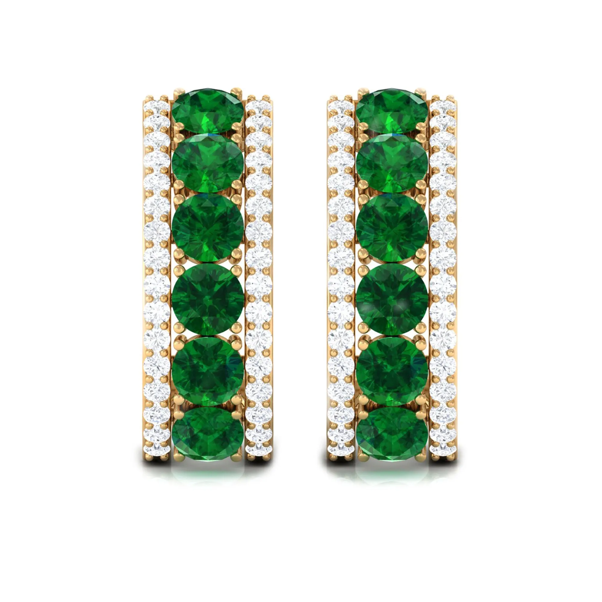 1.75 CT Created Emerald and Diamond Hoop Earrings