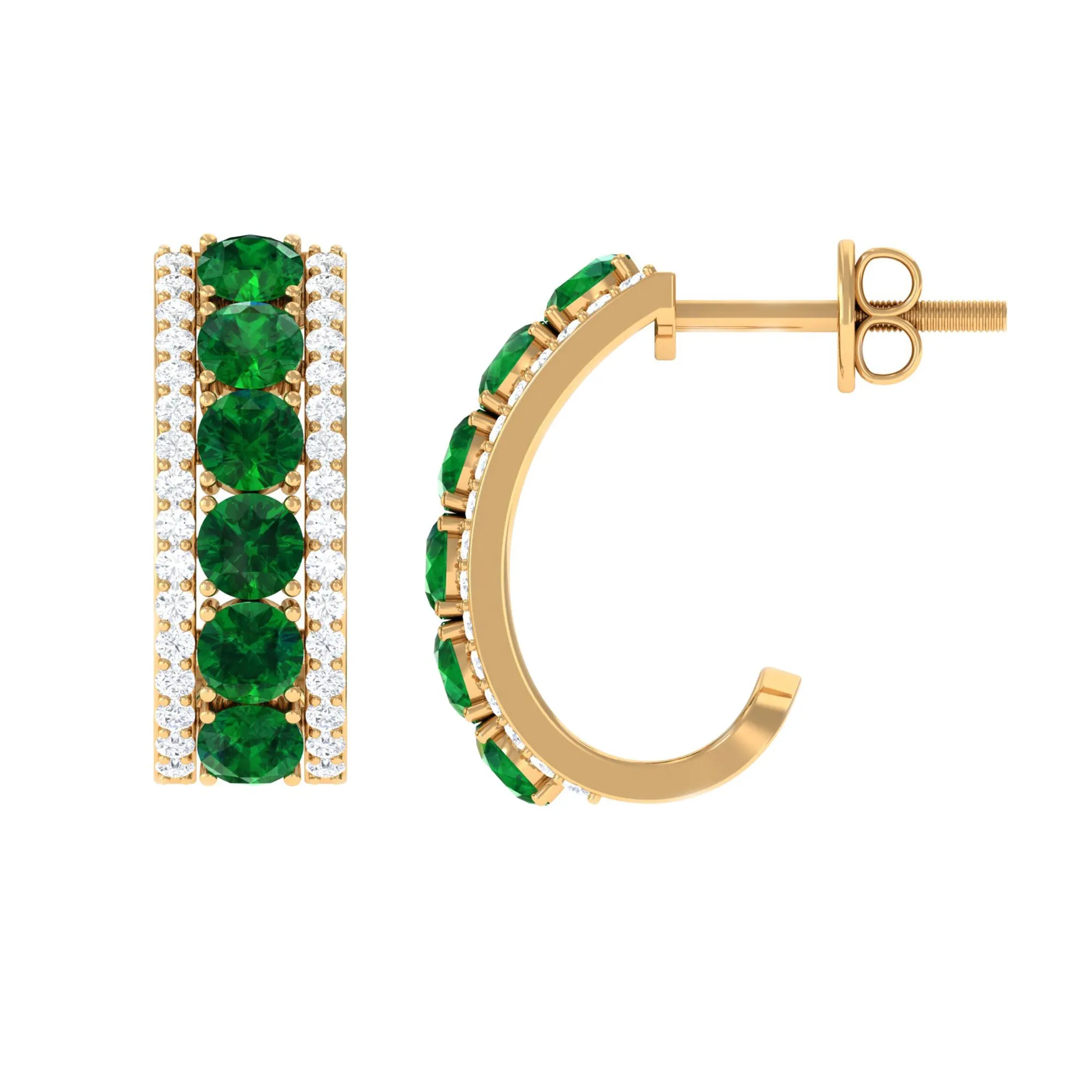 1.75 CT Created Emerald and Diamond Hoop Earrings