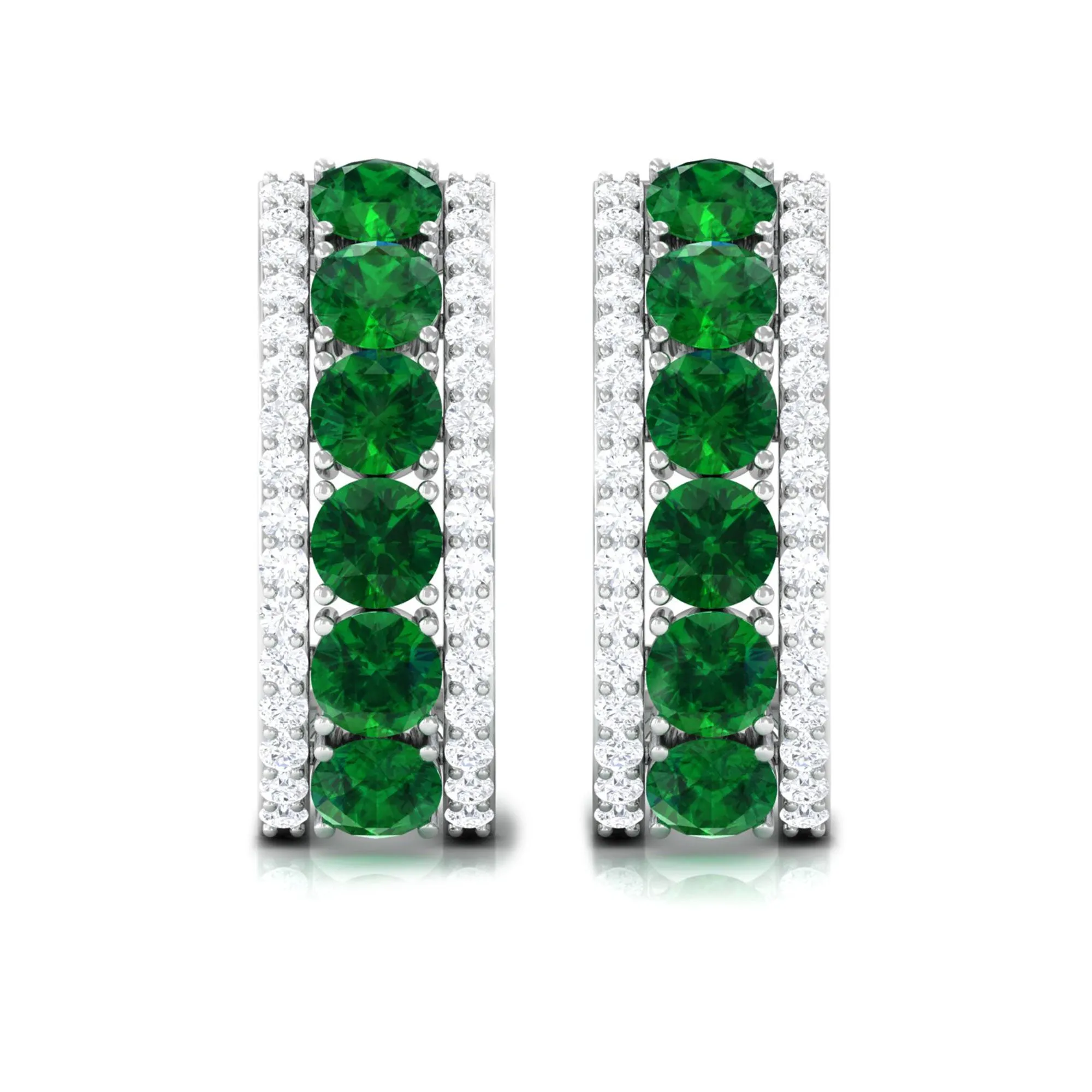1.75 CT Created Emerald and Diamond Hoop Earrings