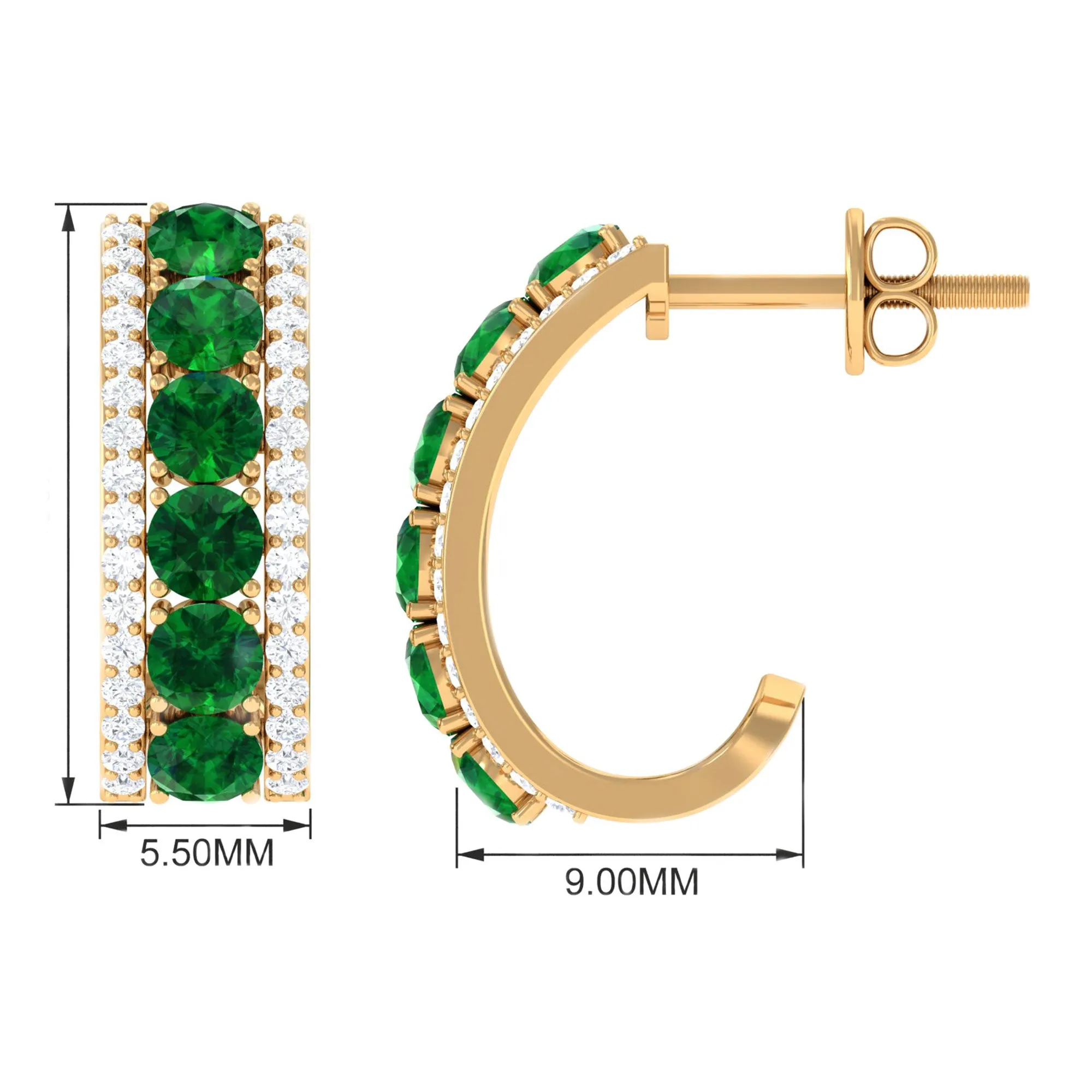 1.75 CT Created Emerald and Diamond Hoop Earrings
