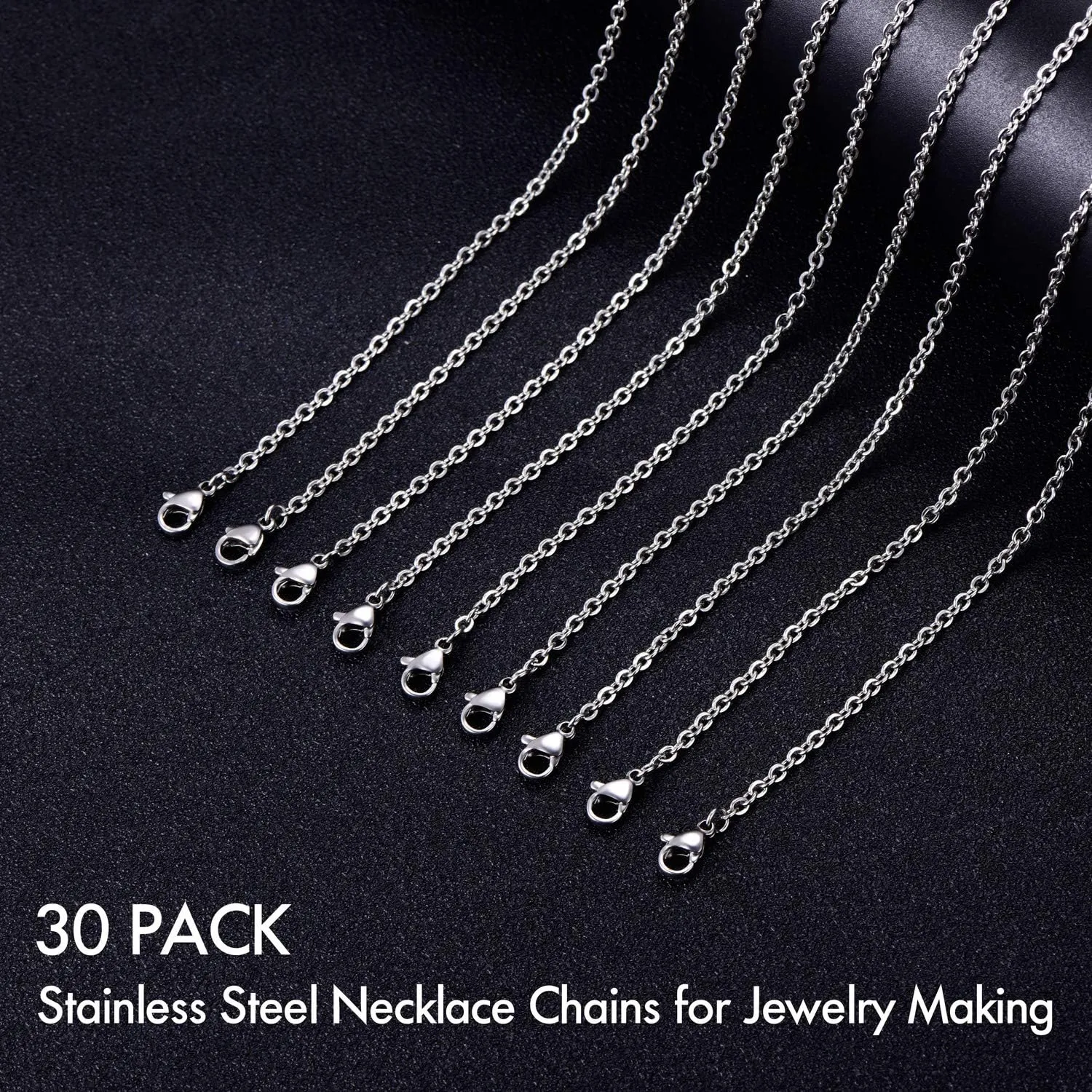 30 Pack 18 Inch Necklace Chain Stainless Steel Link Cable Chain Necklace with Lobster Clasps for DIY Jewelry Making