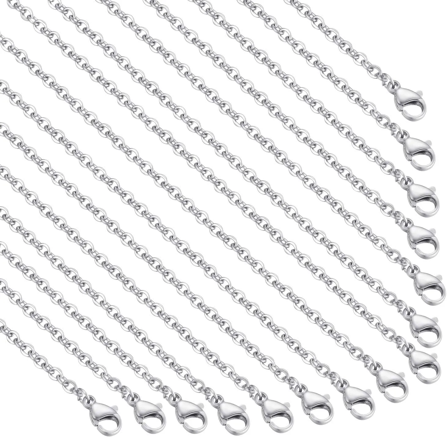 30 Pack 18 Inch Necklace Chain Stainless Steel Link Cable Chain Necklace with Lobster Clasps for DIY Jewelry Making