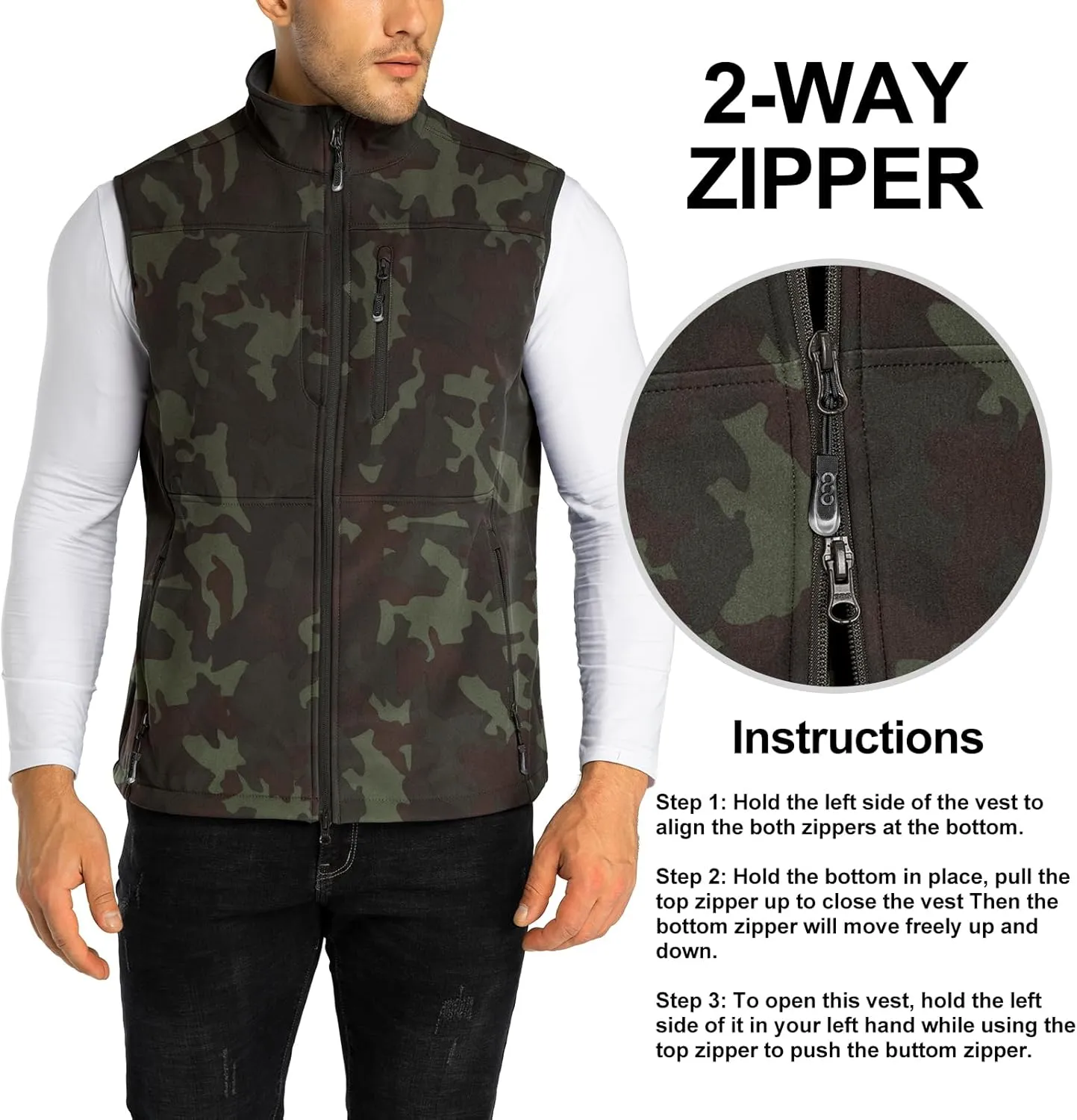 33,000ft Men's Lightweight Softshell Vest Outerwear Zip Up Fleece Lined Windproof Sleeveless Jacket for Golf Running Hiking