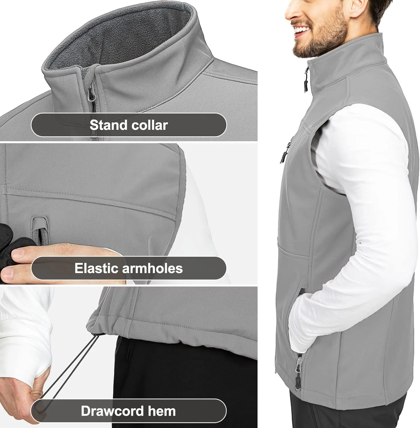 33,000ft Men's Lightweight Softshell Vest Outerwear Zip Up Fleece Lined Windproof Sleeveless Jacket for Golf Running Hiking