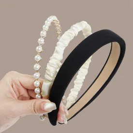 3PCS Black Head Bands, Fashion Headbands for Women Non Slip Wide Head Bands for Women's Hair Pearl Headband Trendy Padded Headbands Cute Thick Hairband Vintage Women's Headbands Hair Accessories
