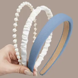 3PCS Headbands for Women Non Slip Trendy Headbands for Women's Hair Cute Pearl Headband Bule Padded Hairband Elastic Womens Head Bands Hair Accessories