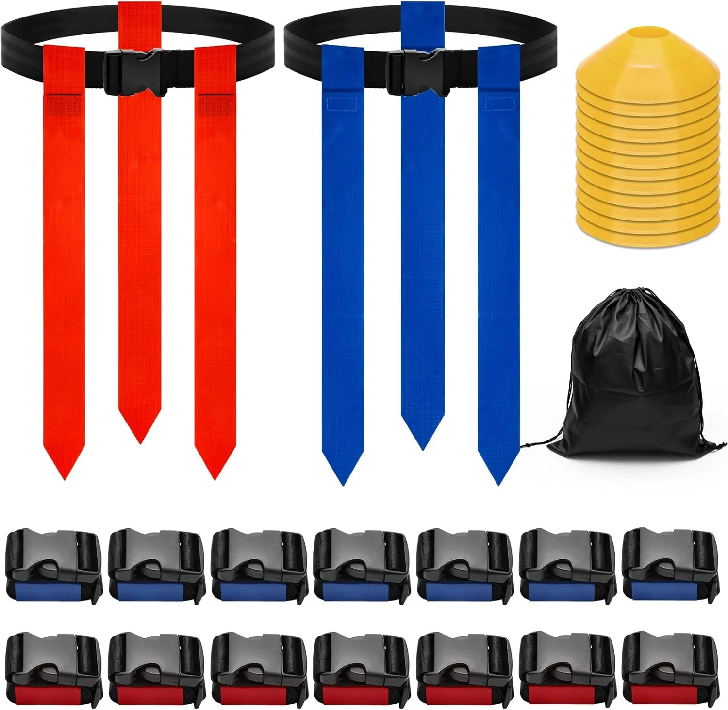 69P Flag Football Belts Set, Catcan 14 Player Adjustable Flag Football Set with 42 Flags Includes 12 Disc Cones and 1 Storage Bag for Youth, Adults, Players Outdoor Sports Training Competition Set