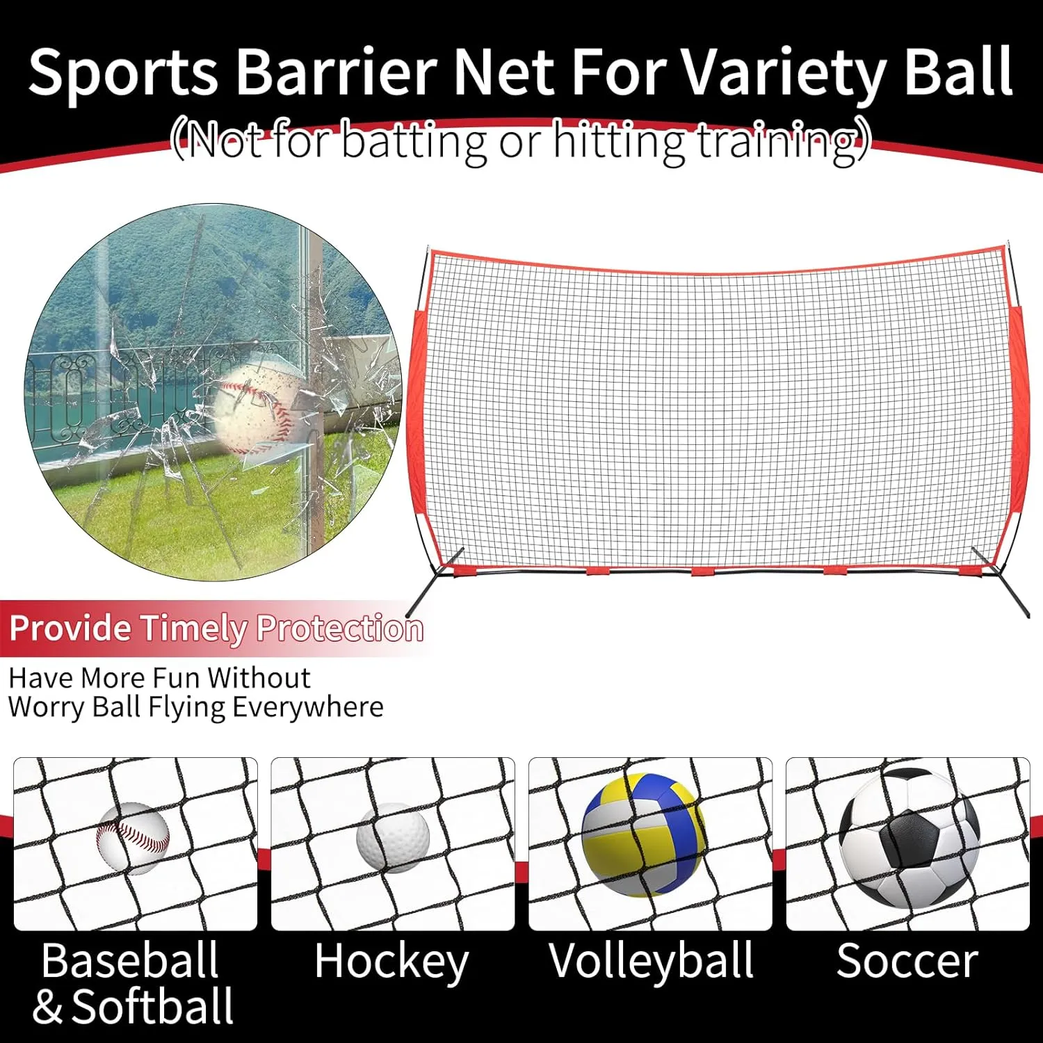 7x7ft/16 x10ft /20x10ft Backstop Net, Sports Net Barrier with Handbag,Fix Ball Stop Net by Spike&Sandbag,Sports Practice Barrier Net for Baseball,Lacrosse Train,Lacrosse Backstop Net for Backyard