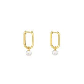 9K Yellow Gold Fresh Water Pearl Hoop Earrings - 1.53.9995