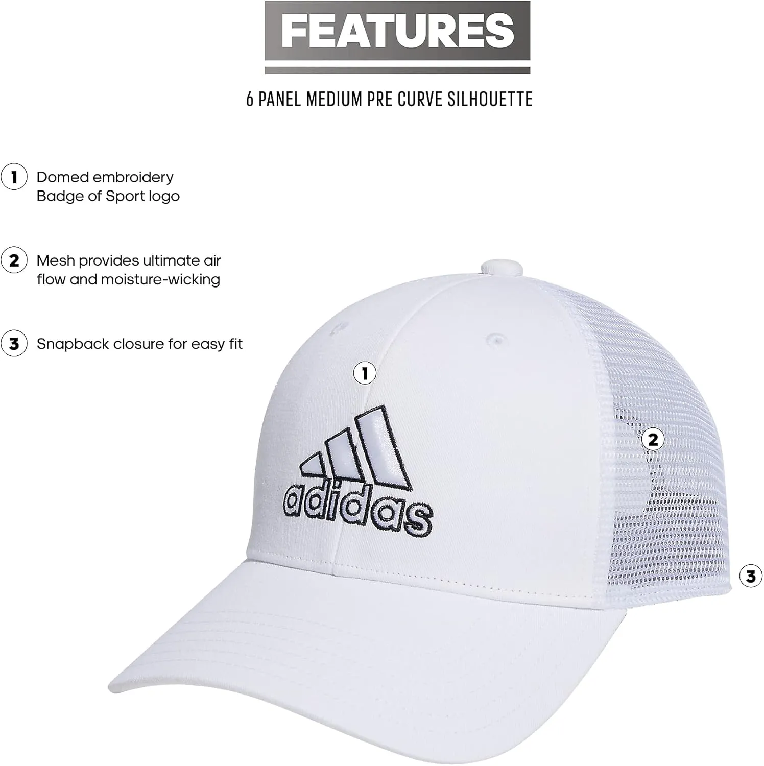 adidas mens Mesh Back Structured Low Crown Snapback Adjustable Fit Cap