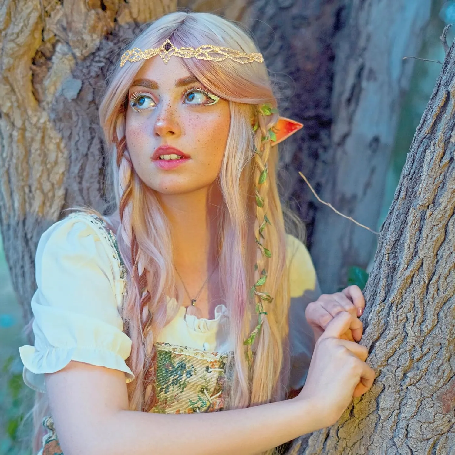 ANBALA Rhinestone Fairy Crown for Women Crystal Elf Crown Silver/Gold Circlet Costume Headwear for Men Renaissance Headpiece for Birthday Party Cosplay Halloween