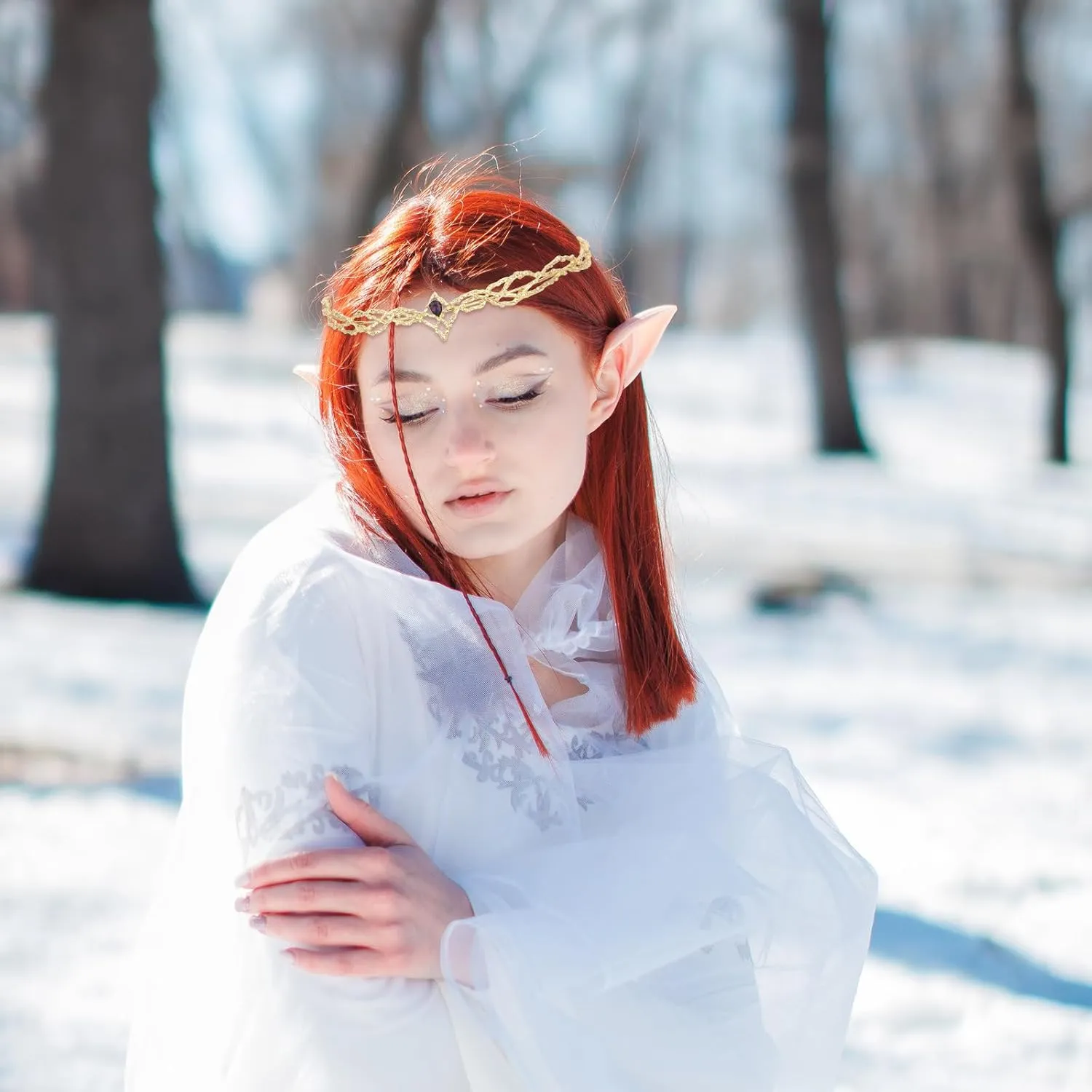 ANBALA Rhinestone Fairy Crown for Women Crystal Elf Crown Silver/Gold Circlet Costume Headwear for Men Renaissance Headpiece for Birthday Party Cosplay Halloween