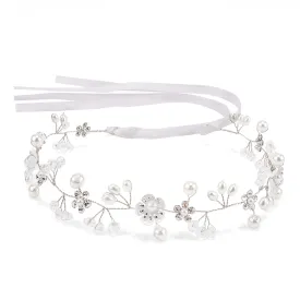 Aprince Cute Bridal Pearl Headpiece for Little Girls - Flower Girl Headband for Women's Wedding (Silver)