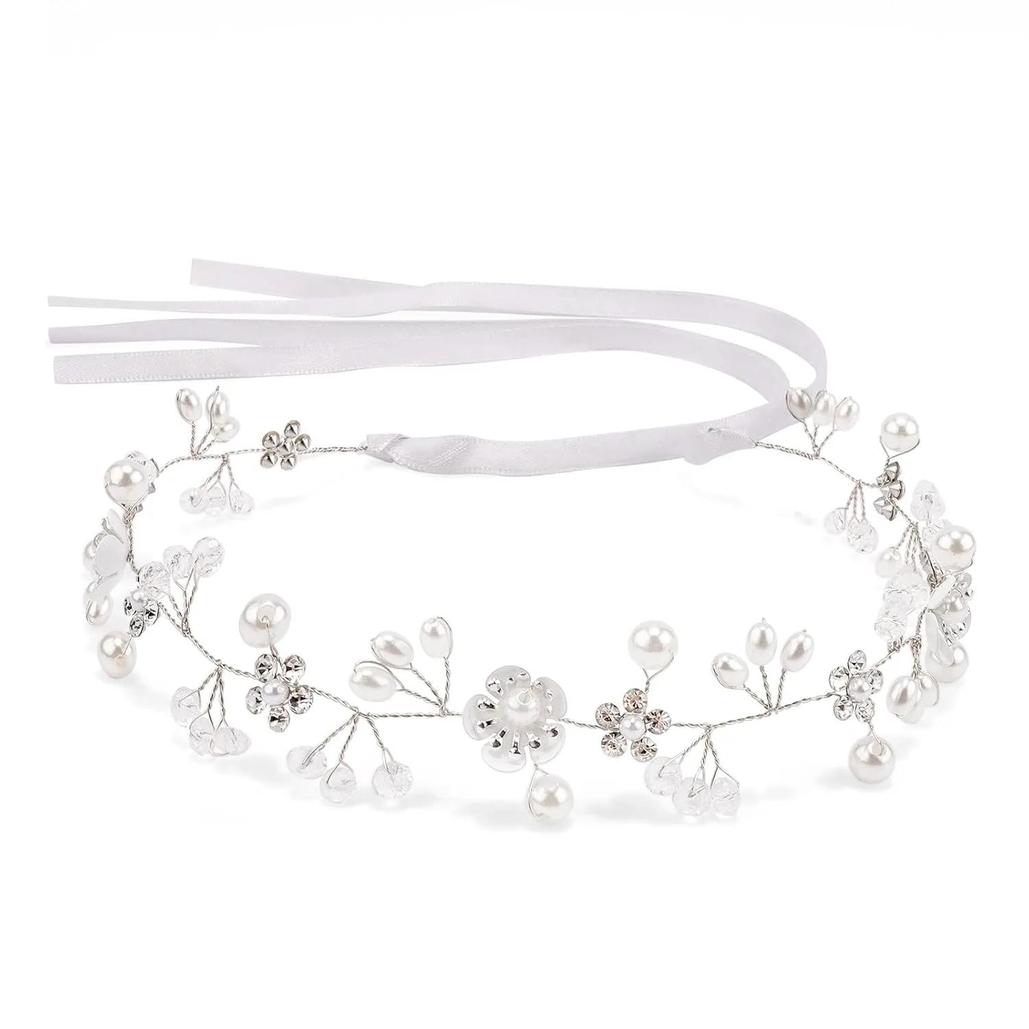 Aprince Cute Bridal Pearl Headpiece for Little Girls - Flower Girl Headband for Women's Wedding (Silver)