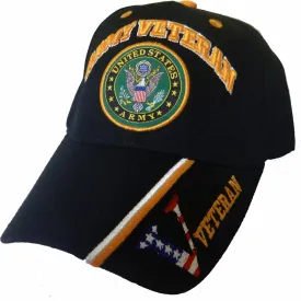 Army Black Baseball Cap Veteran V American Flag USA Hat United States Patriotic