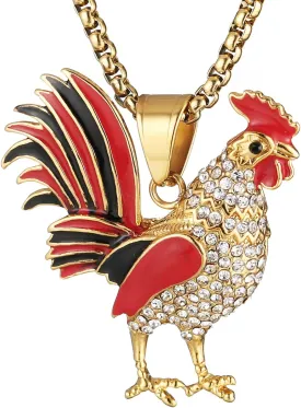 AsAlways 18K Gold Plated Cock Pendant Inlay CZ Vintage Hip Hop Rock Punk Totem Amulet Charm Rooster Necklace Gift Jewelry