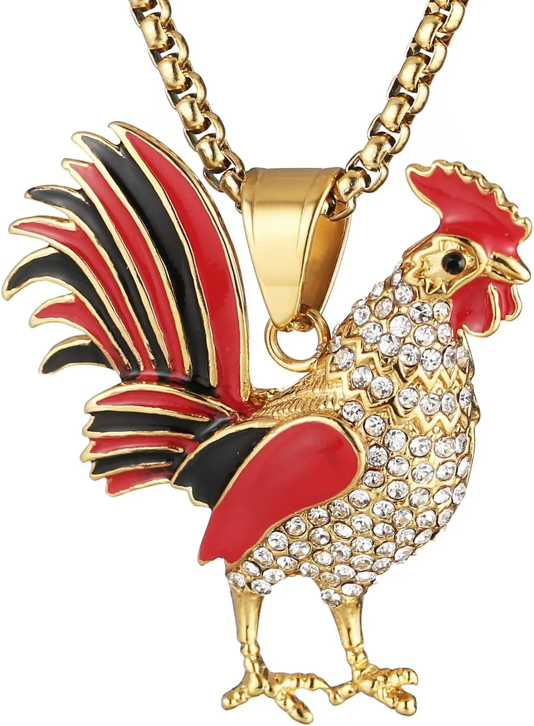 AsAlways 18K Gold Plated Cock Pendant Inlay CZ Vintage Hip Hop Rock Punk Totem Amulet Charm Rooster Necklace Gift Jewelry