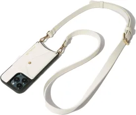 Bandolier Hailey Crossbody Wallet Phone Case for iPhone 16 Pro Max. 100% Genuine Pebble Leather with Gold Hardware. Adjustable & Removable Strap. Expandable Flip Card Holder. Ivory with Gold