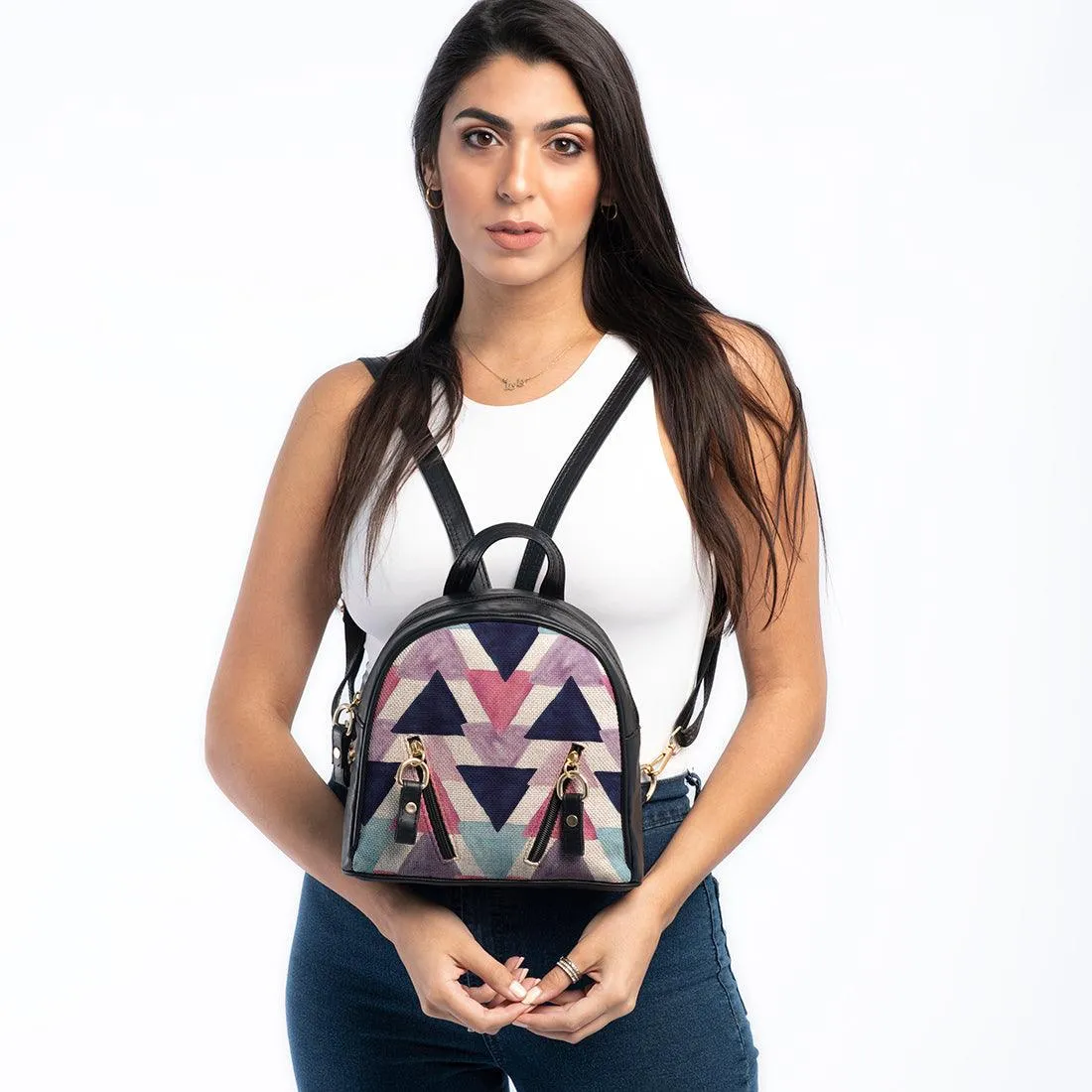 Black Mini Backpack Triangles