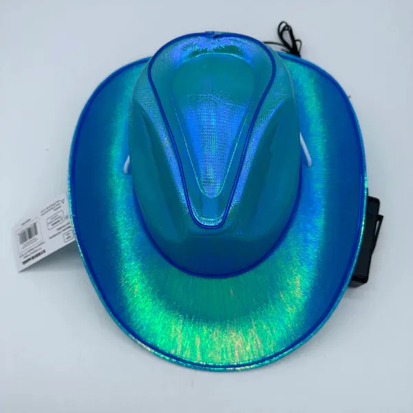 Blue EL WIRE Light Up Iridescent Space Cowboy Hat - Pack of 18 Hats