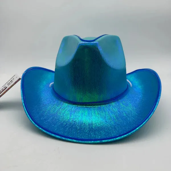 Blue EL WIRE Light Up Iridescent Space Cowboy Hat - Pack of 18 Hats