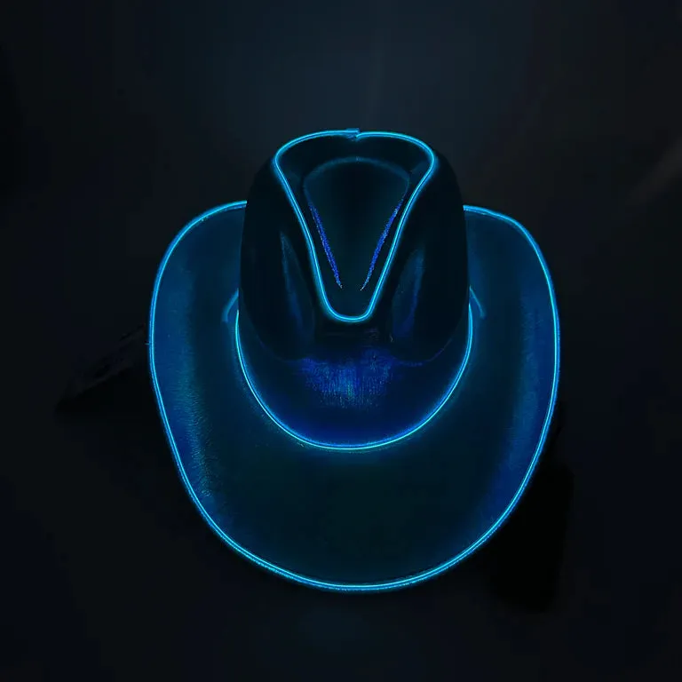 Blue EL WIRE Light Up Iridescent Space Cowboy Hat - Pack of 18 Hats