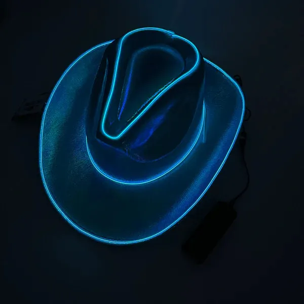 Blue EL WIRE Light Up Iridescent Space Cowboy Hat - Pack of 18 Hats