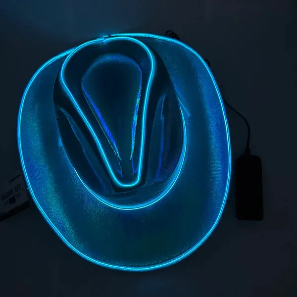 Blue EL WIRE Light Up Iridescent Space Cowboy Hat - Pack of 18 Hats