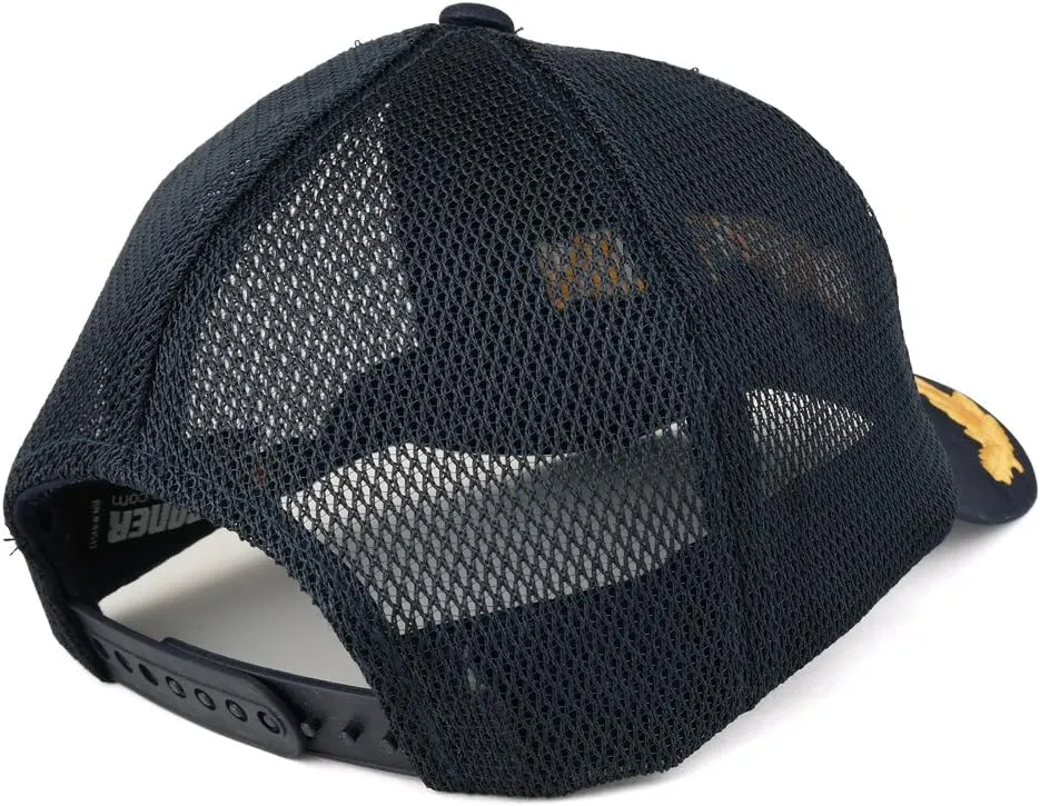 Captain and Gold Leaves Embroidered Cotton Twill Mesh Back Baseball Cap