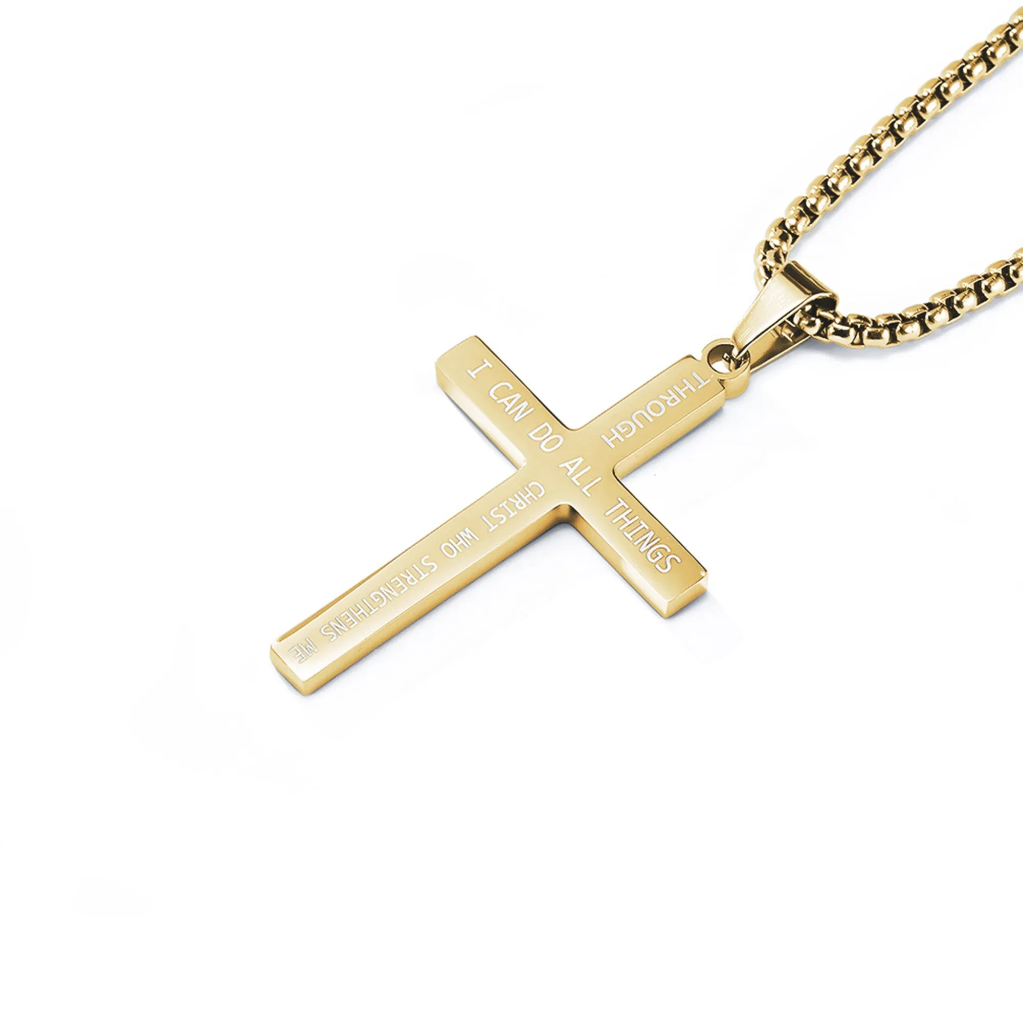 Colored Flag Cross with 24 in Stainless Steel Chain – Gold Color