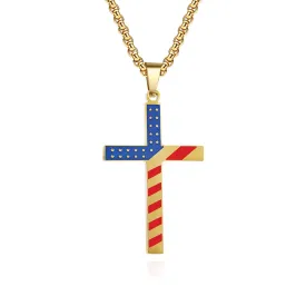 Colored Flag Cross with 24 in Stainless Steel Chain – Gold Color