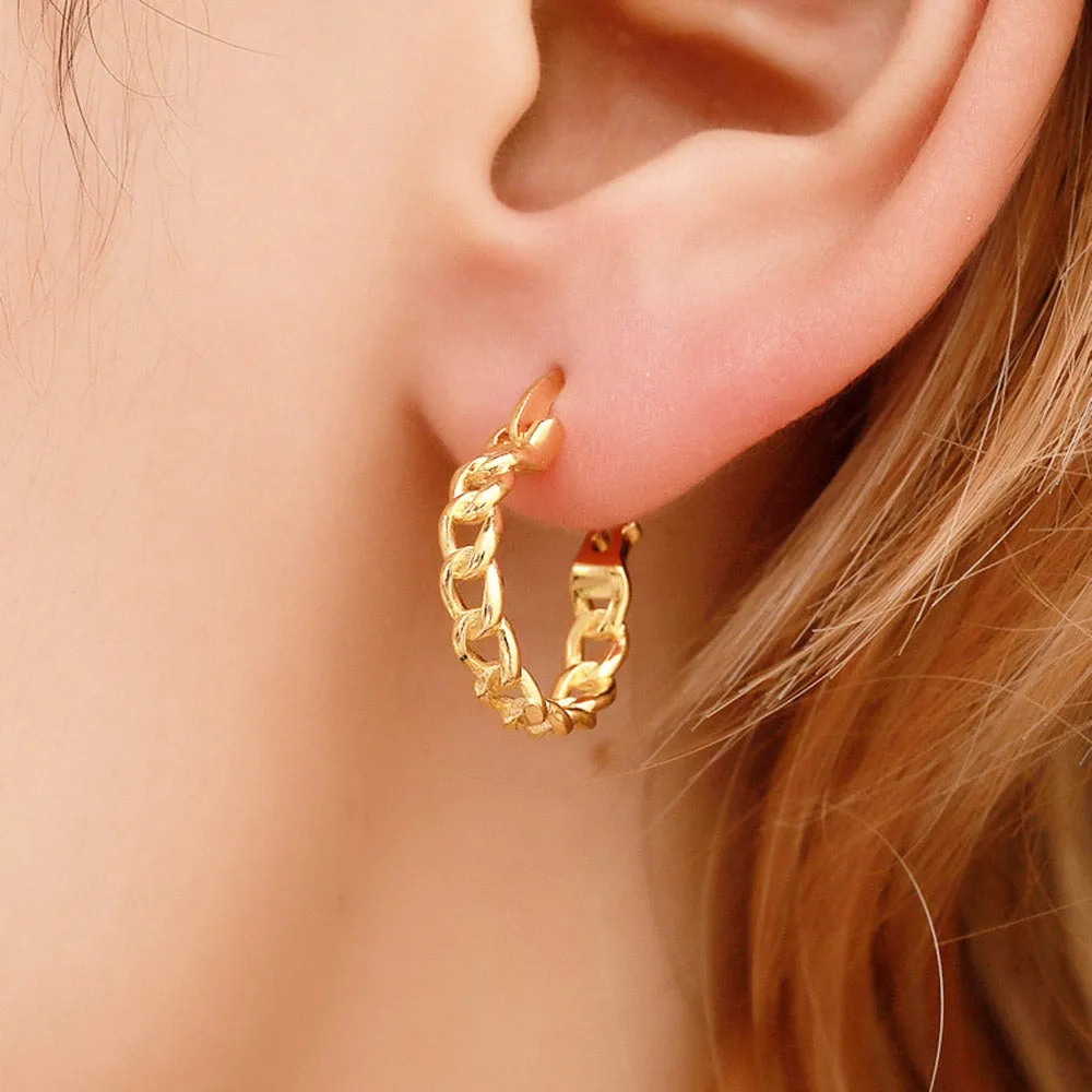Cuban Link Hoop Earrings in 18ct Gold Plated Sterling Silver