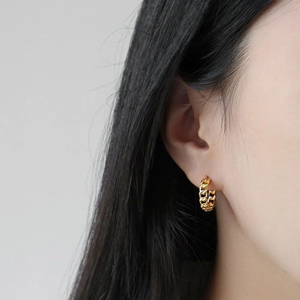 Cuban Link Hoop Earrings in 18ct Gold Plated Sterling Silver