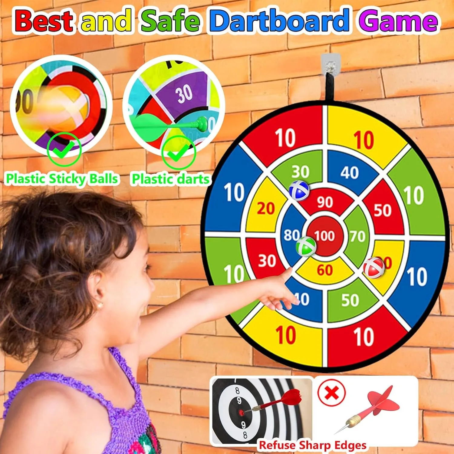 Dart Board for Kids Ages 4-8 - 29" Double-Sided Dart Board with Sticky Balls and Darts,Boys Toys for Ages 8-13,Valentines Day Gifts for 7 8 9 10 11 12 13 14 Year Old, Indoor/Outdoor Party Game Toys