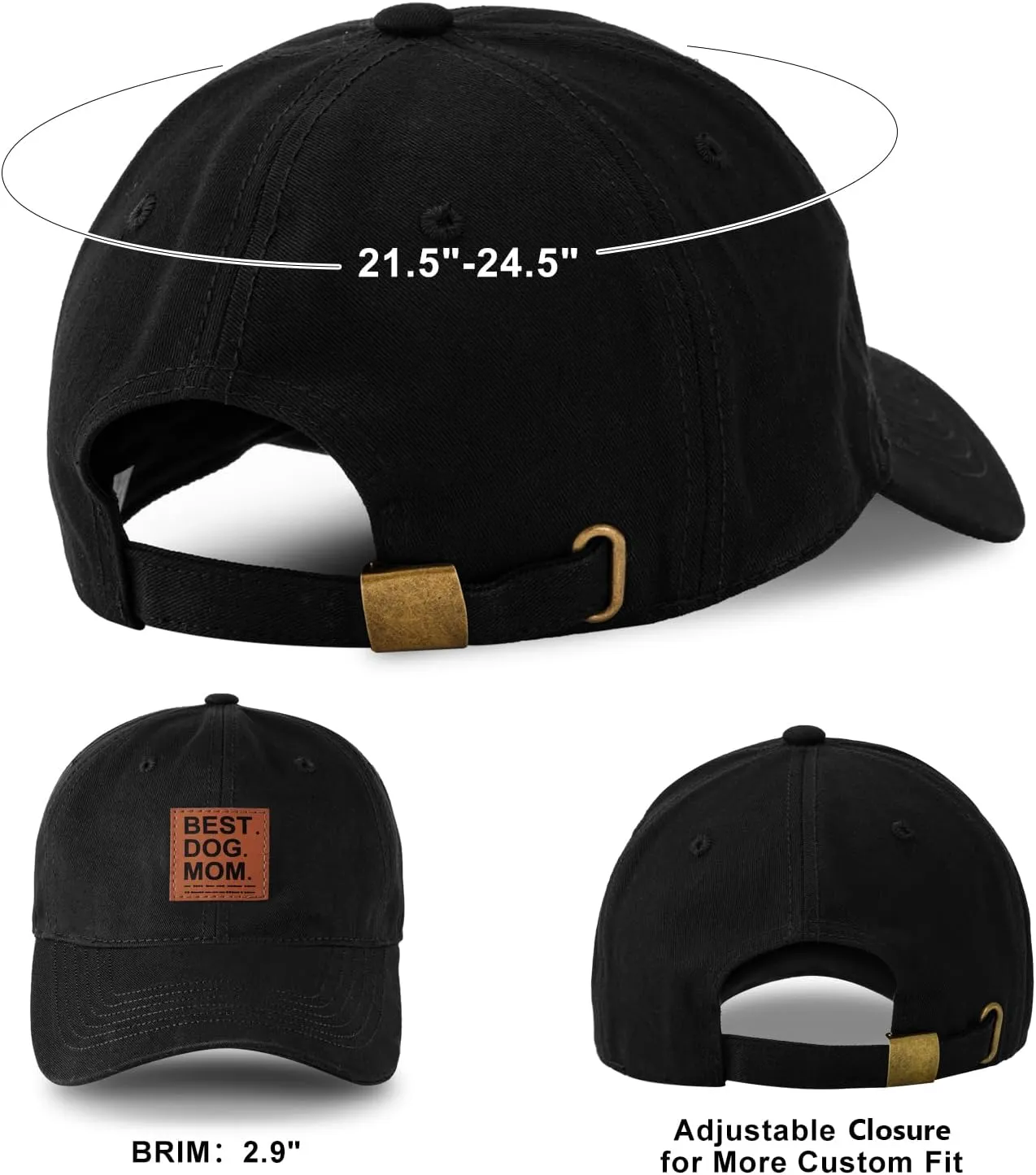 Dog Mom Hat Gifts for Women, Mothers Day Birthday Gifts for Mom, Black Cotton Adjustable Baseball Cap for Dog Lovers