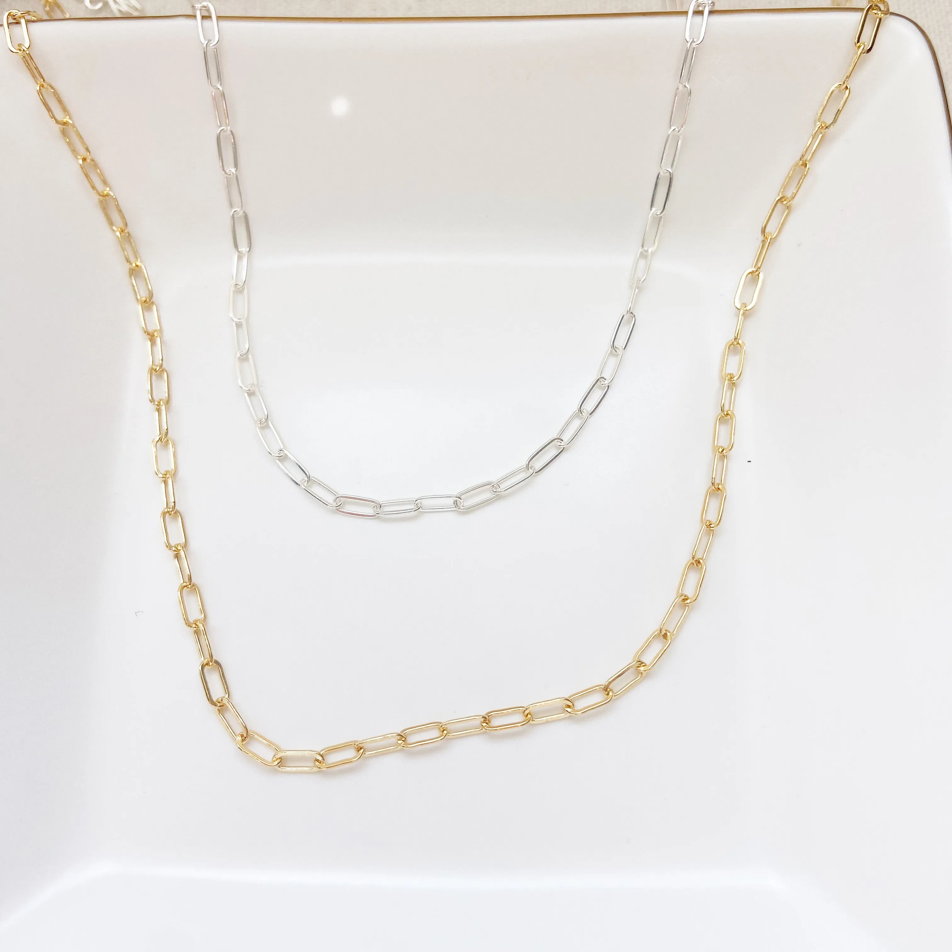 Drawn Cable Paperclip Chain (Sterling Silver or Gold Filled)