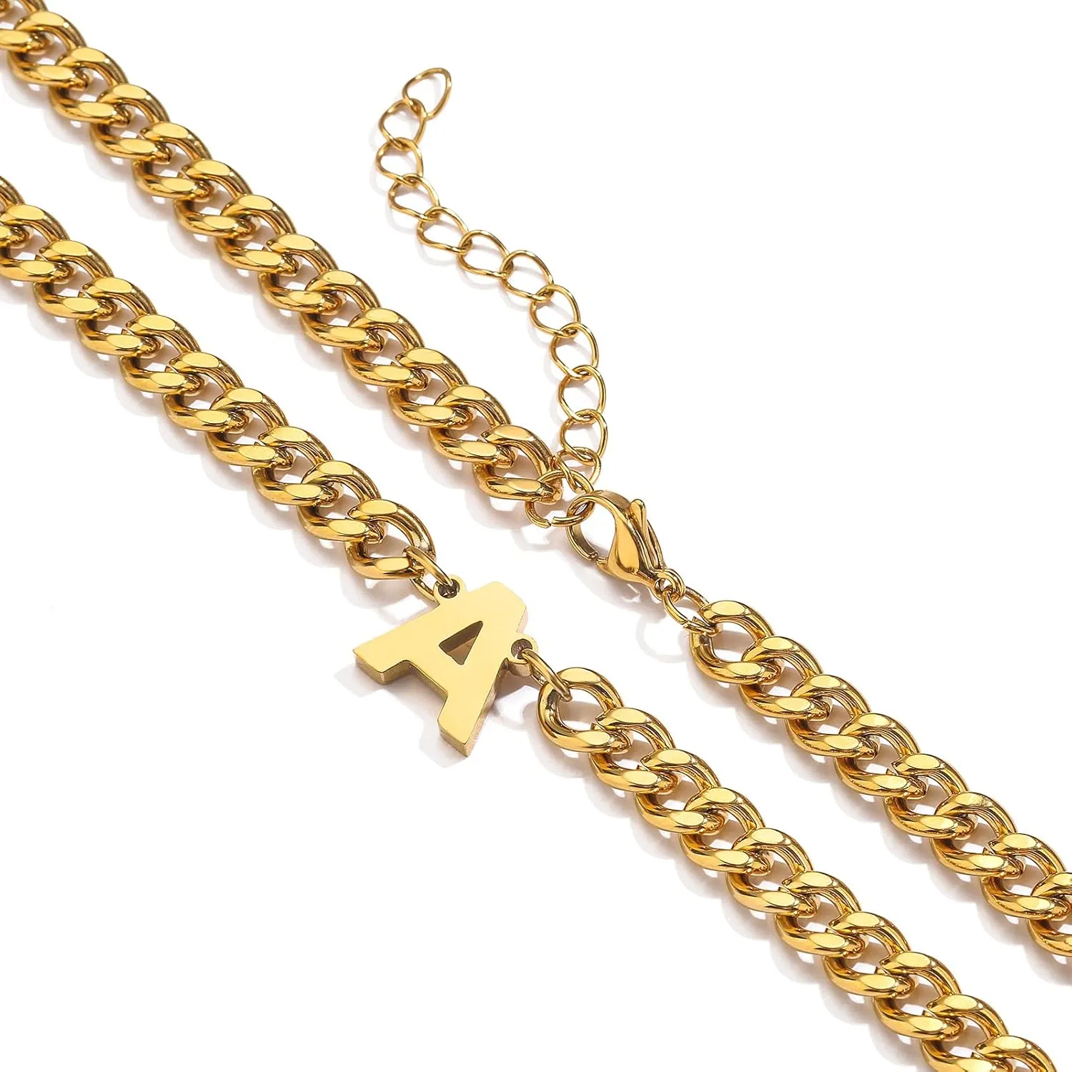 DuoDiner Initial A-Z Cuban Link Chain Necklaces for Men Boys Women Letter Pendant Stainless Steel 6.5mm 18 2 Inches,Jewelry Gifts